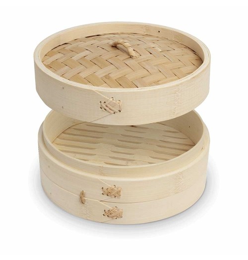 Cos din bambus pentru gatit la abur cu 1 nivel, diametru 250mm