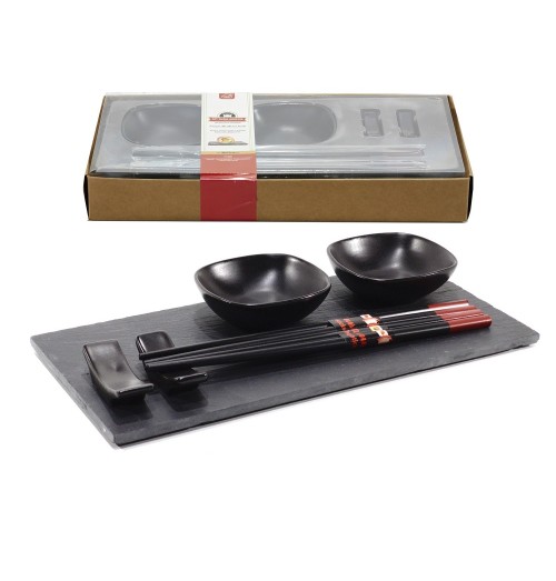 Set servire sushi format din platou din ardezie cu dimensiunea de 300x150x30hmm