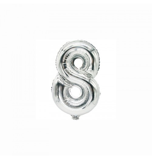 Balon folie, numarul: 8, dimensiune 35 cm x 20 cm, culoare argintiu