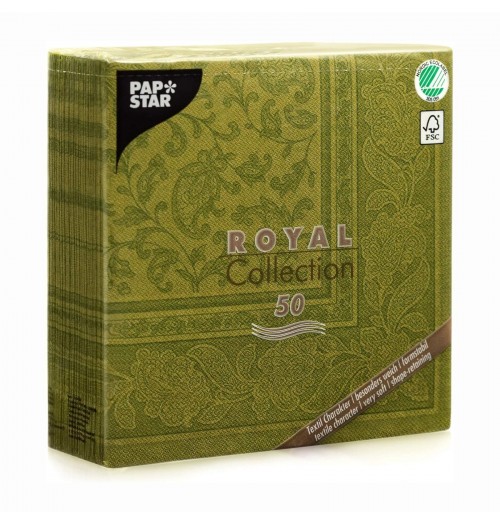Set 50 servetele, model Ornaments, culoare Olive Green, dimensiuni 400x400mm