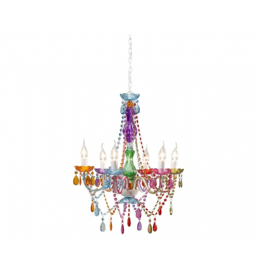Lustra multicolora cu 6 brate, model Barbie, structura din plastic, diametru 550 mm