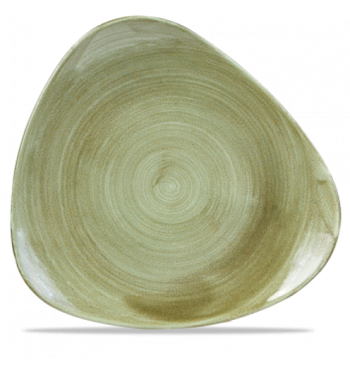 Farfurie triunghiulara, portelan super-vitrifiat de culoare Burnished Green glazurat pe toata suprafata