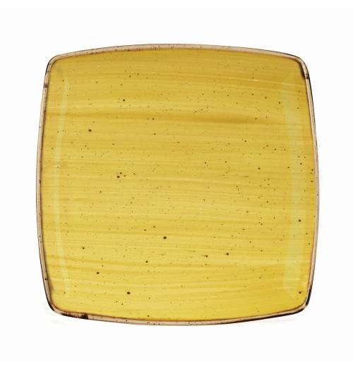 Platou patrat adanc, portelan super-vitrifiat de culoare Mustard Seed Yellow glazurat pe toata suprafata