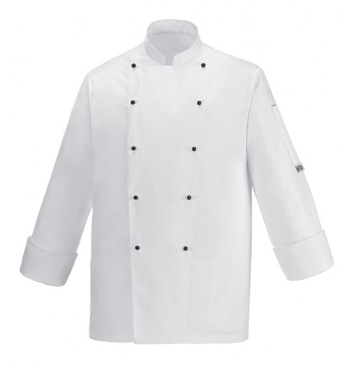 Tunica bucatar cu maneca lunga, butoni negri, culoare alba, marimea S