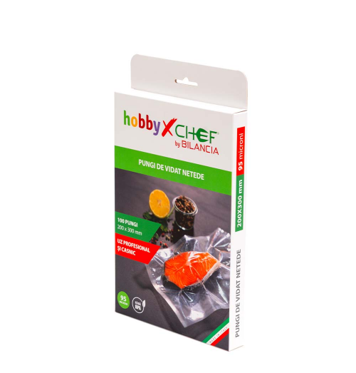 Set 100 pungi netede pentru masinile de vidat, grosime 95 microni, dimensiuni 200x300mm