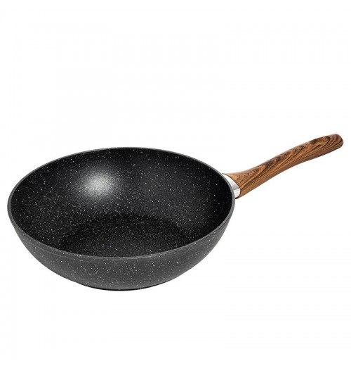 Wok, gama Black Stone, din piatra neagra, poate fi folosit pe plita cu inductie, diametru 280mm