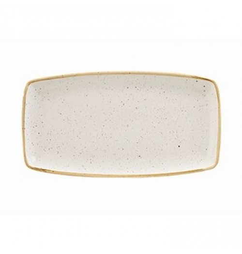 Platou dreptunghiular, portelan super-vitrifiat de culoare Barley White glazurat pe toata suprafata, decorat manual, dimensiuni 350x185mm