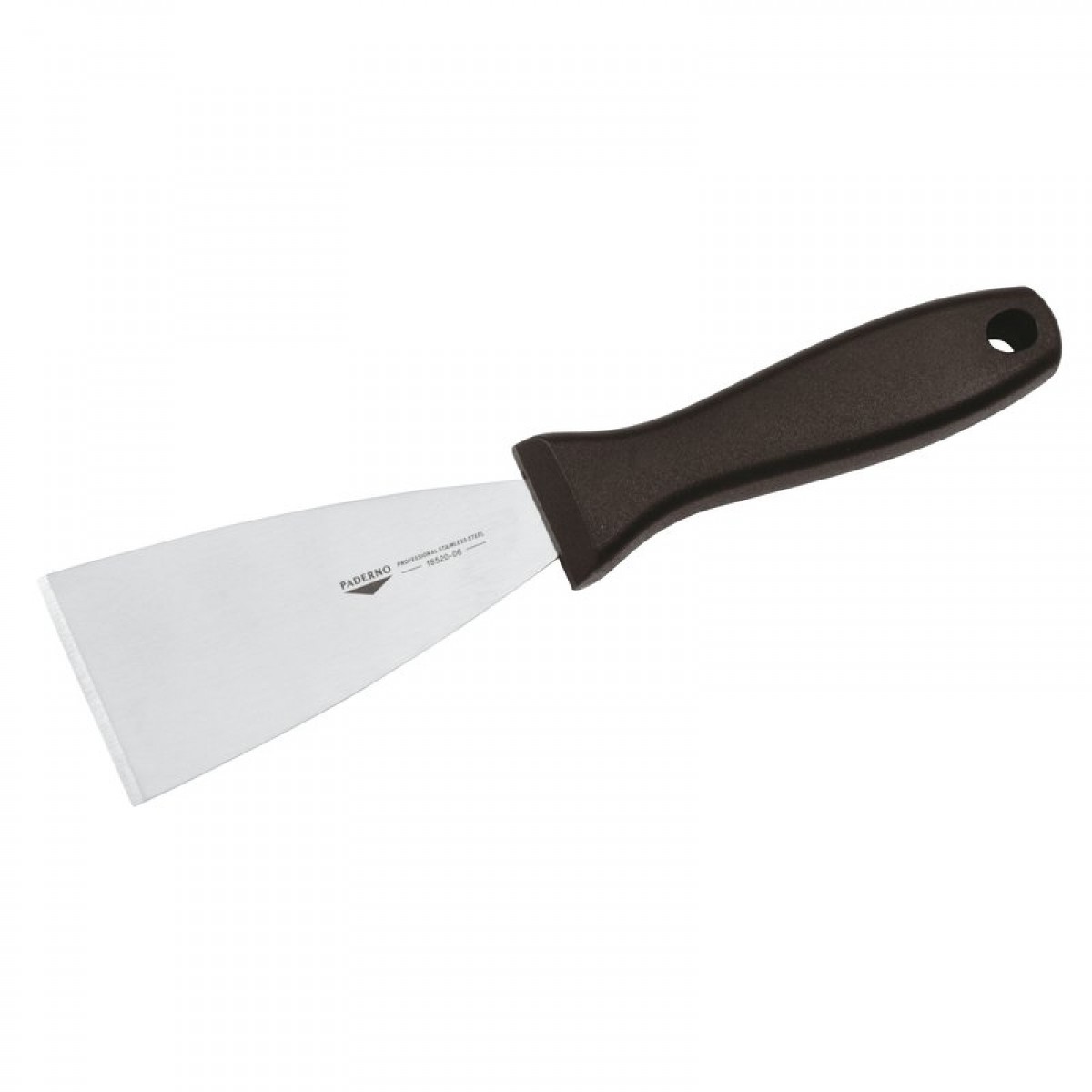 Spatula triunghiulara, inox, maner din polipropilena de culoare neagra, dimensiuni 120x100mm