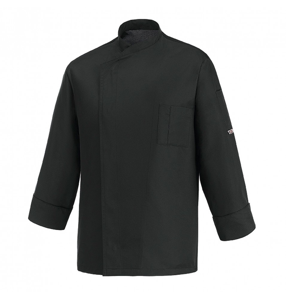 Tunica bucatar, cu maneca lunga si buzunar, realizata din microfibra 130gr/mp-100%, culoare neagra, marimea S