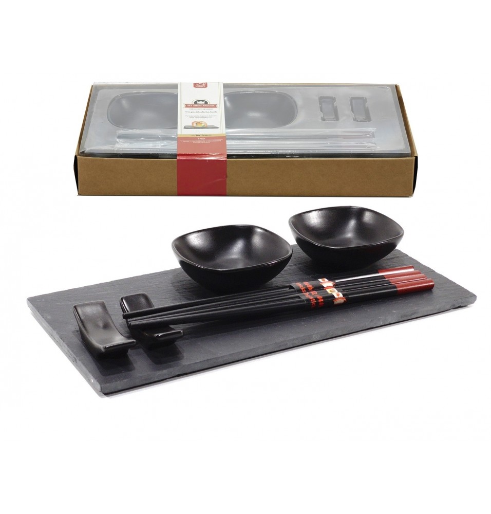 Set servire sushi format din platou din ardezie cu dimensiunea de 300x150x30hmm