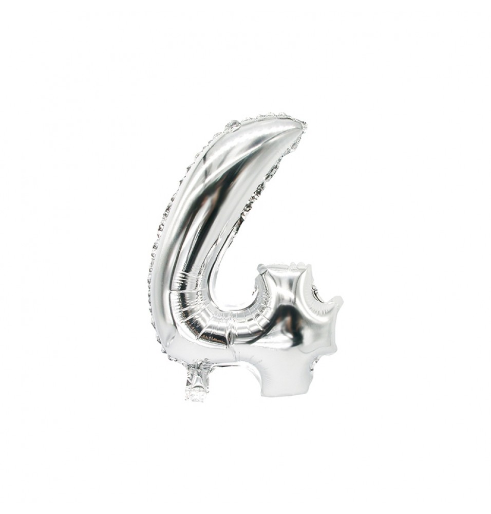 Balon folie, numarul: 4, dimensiune 35 cm x 20 cm, culoare argintiu