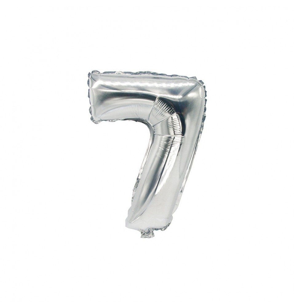 Balon folie, numarul: 7, dimensiune 35 cm x 20 cm, culoare argintiu