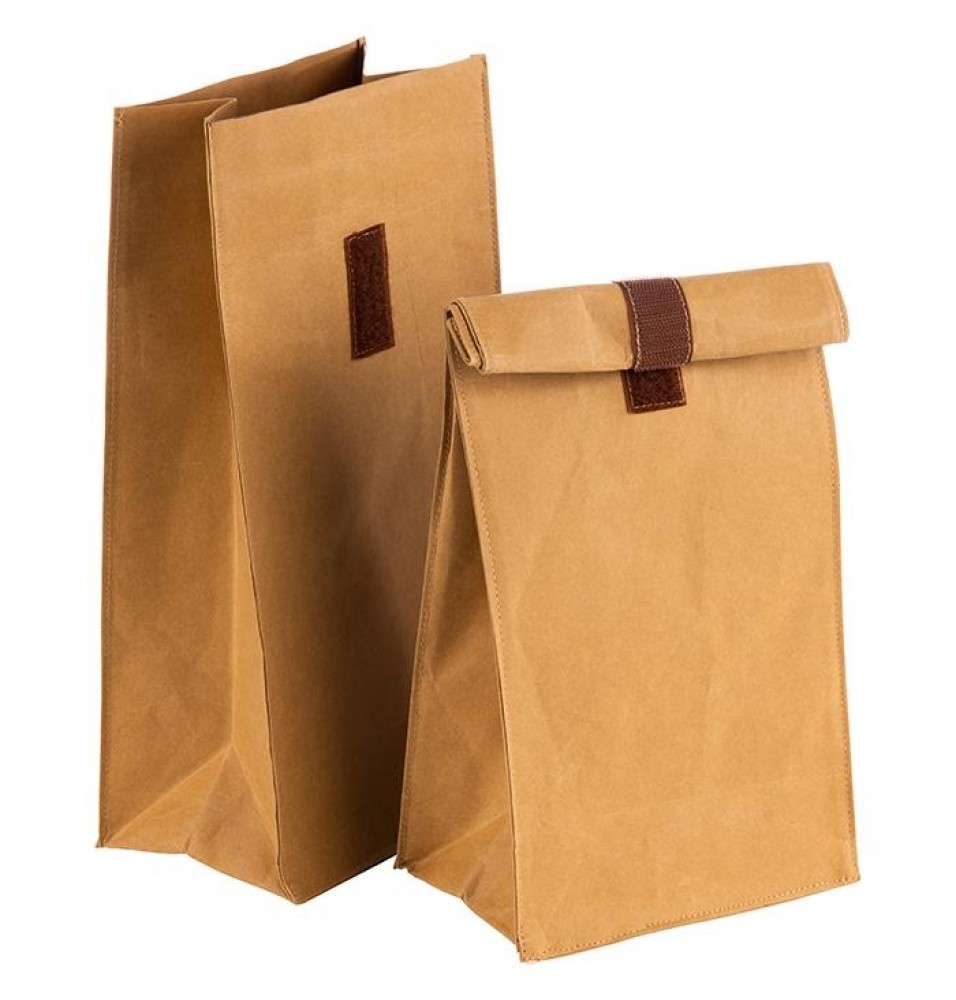 Set 2 pungi cu inchidere velcro, culoare maro, material 70% fibra naturala si 30% rasina sintetica, dimensiuni 160x100x320mm