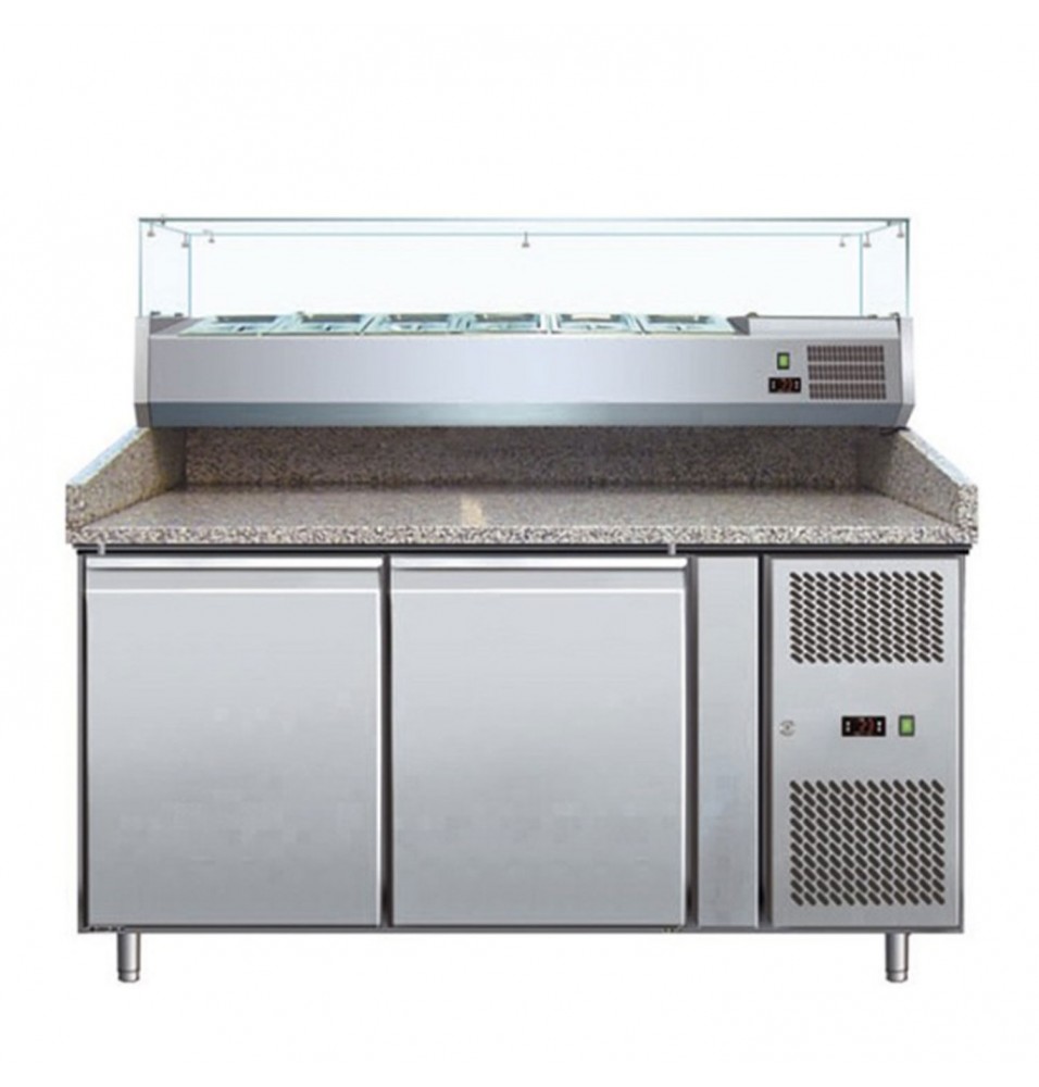 Banc refrigerant pentru pizza, capacitate neta 428 litri, temperatura de lucru +2°C/+8°C, display digital temperatura, alimentare 220V, putere 350W, greutate neta 258kg
