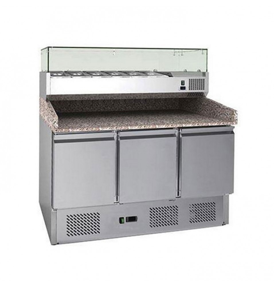 Banc de pizza cu vitrina de ingrediente, capacitate 400litri, temperatura de lucru +2°C/+8°C, inox
