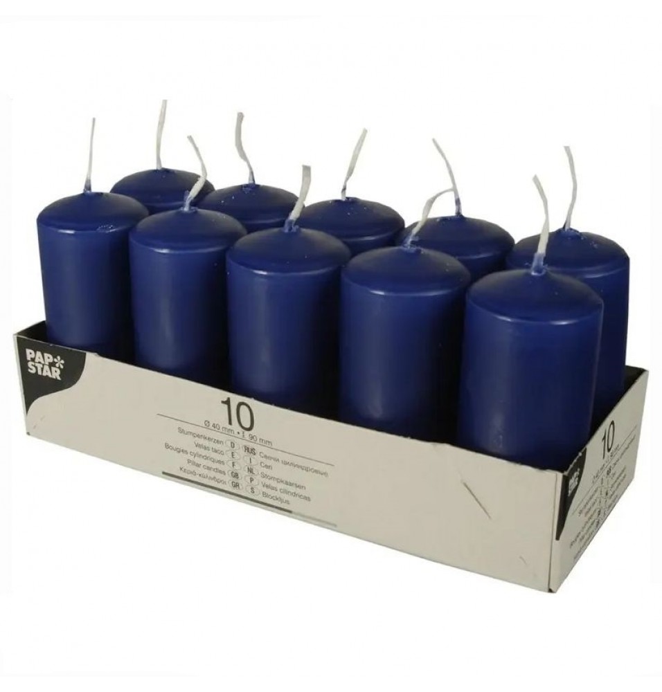 Set 10 lumanari, model Pillar, culoare albastru