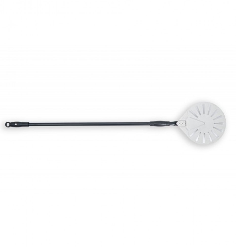 Paleta perforata pentru pizza, 220mm, aluminiu, maner cu lungimea de 1.42m