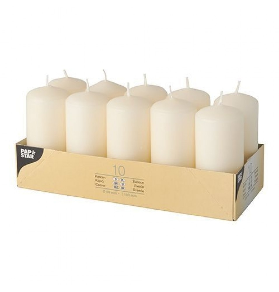 Set 10 candele Pillar, diametrul 40x90 mm, cream