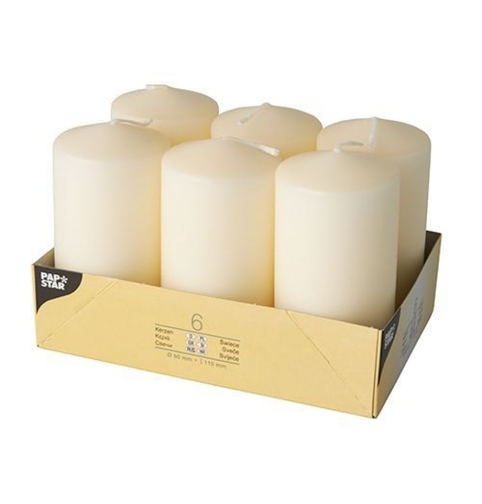 set 6 Pillar candles, diametru 60x115 mm, culoare cream