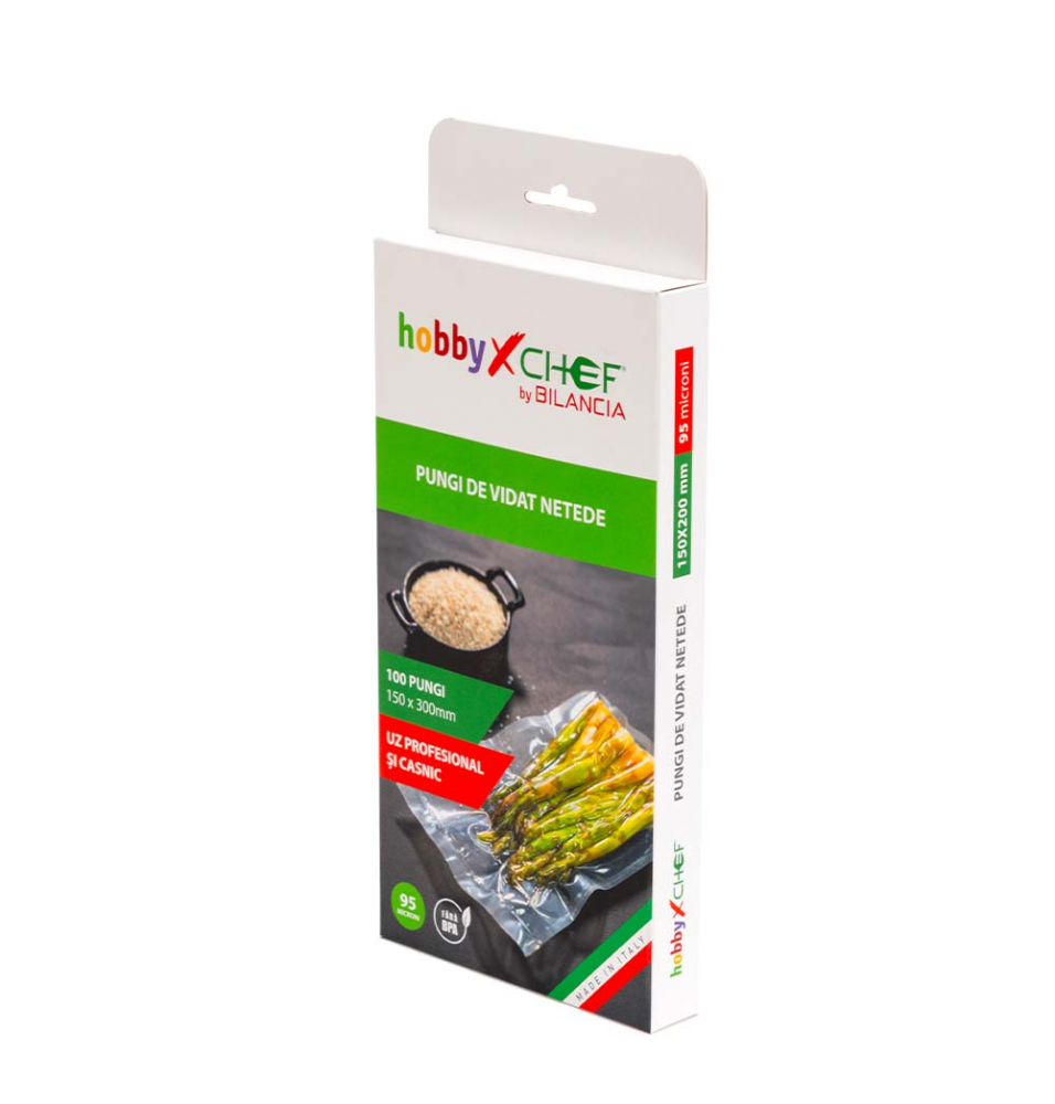 Set 100 pungi netede pentru masinile de vidat, grosime 95 microni, dimensiuni 150x300mm