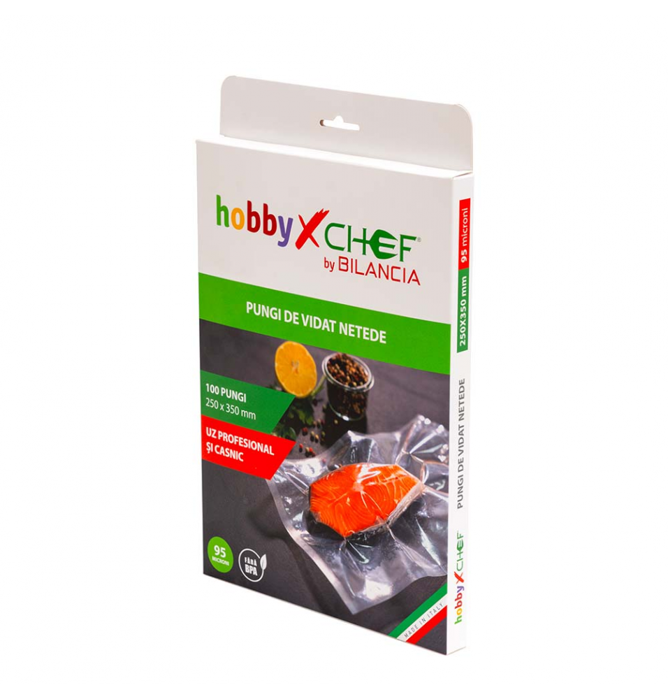 Set 100 pungi netede pentru masinile de vidat, grosime 95 microni, dimensiuni 250x350mm