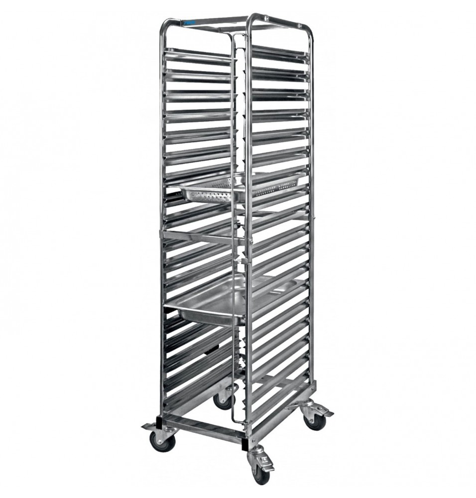Carucior din inox pentru 18 tavi GN1/1, dimensiuni 385x555x1735h mm, greutate 22.1 kg