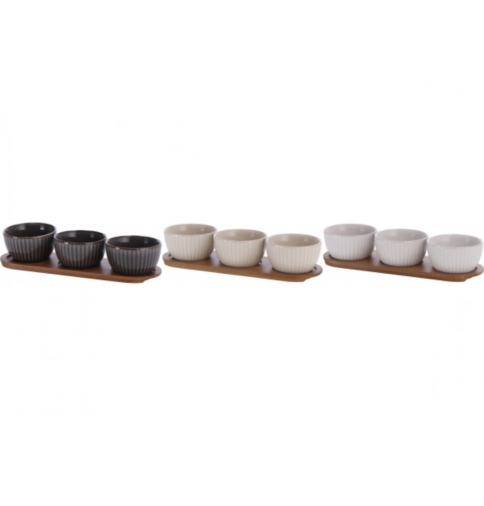 Set 3 boluri din ceramica cu suport din bambus