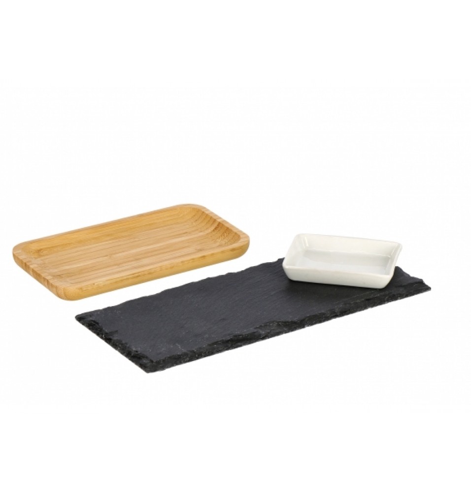 Set servire din piatra naturala bambus si ceramica