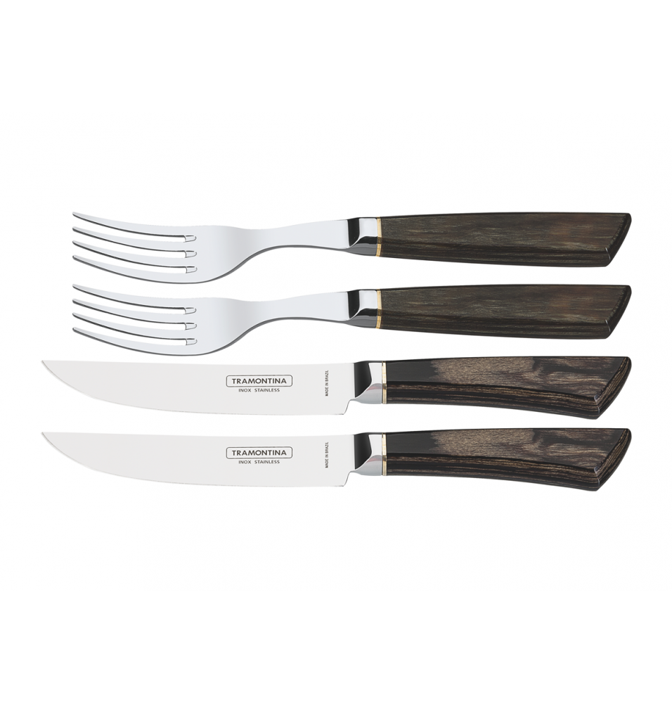 Set 2 furculite si 2 cutite pt friptura Churrasco in cutie de lemn