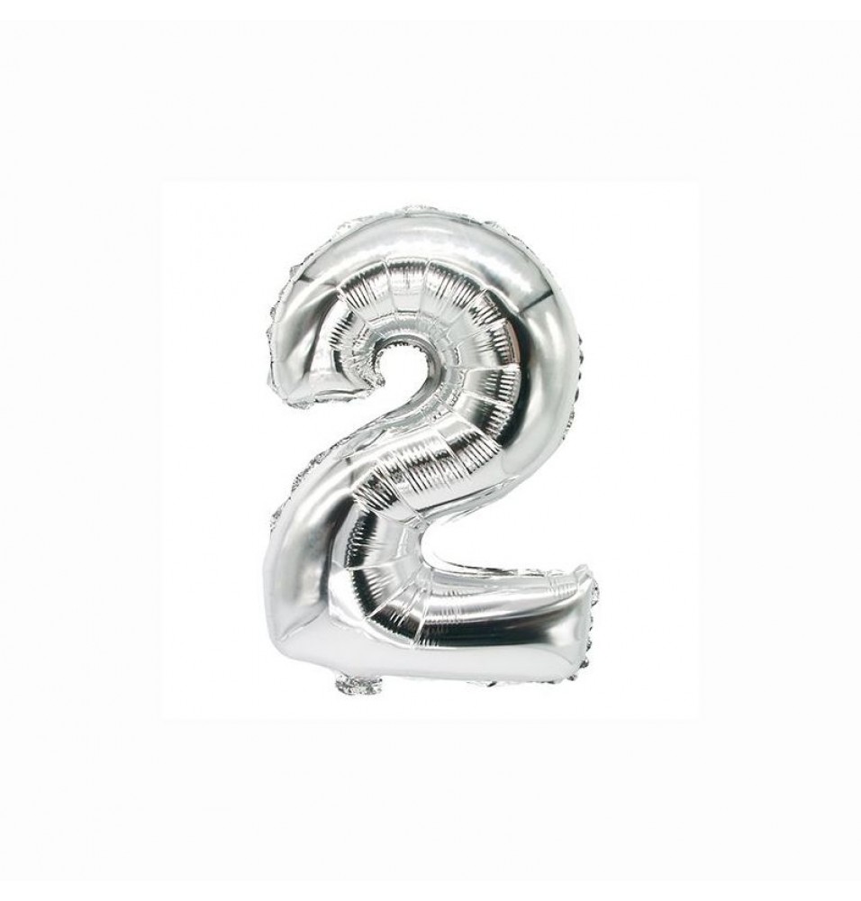 Balon folie, numarul: 2, dimensiune 35 cm x 20 cm, culoare argintiu