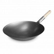 Wok chinezesc cu maner din lemn, diametru 375mm, fier