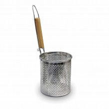 Cos pentru noodles, diametru 120mm, inox, maner din lemn, inaltime 140mm