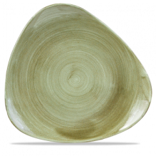 Farfurie triunghiulara, portelan super-vitrifiat de culoare Burnished Green glazurat pe toata suprafata