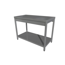 Masa de lucru centrala cu polita inferioara, blat din tabla inox AISI304 rigidizat cu PAL, dimensiuni 1800x700x850mm