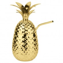Cupa din inox in forma de ananans, formata din cana, capac/suport si pai din inox