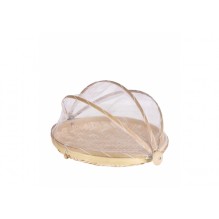 Platou rotund din bambus cu cupola din plasa pentru protectie