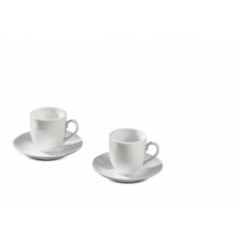 Serviciu cafea format din 6 cesti din portelan pentru espresso si 6 farfurii, culoare alb