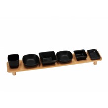 Set 6 boluri din portelan cu suport din bambus