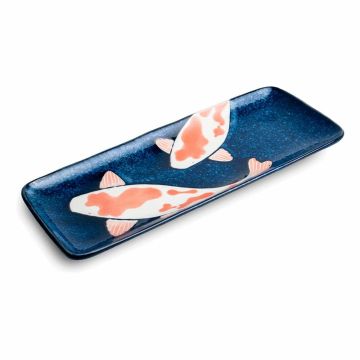 Platou pentru sushi model Koi, dimensiuni 125x295x25mm, culoare albastru
