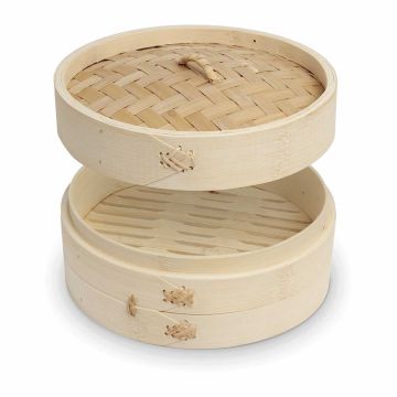 Cos din bambus pentru gatit la abur cu 1 nivel, diametru 200mm