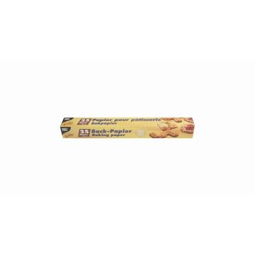 Hartie de copt, lungime 25 metri, latime 380mm, utilizabila pe amblele parti la temperaturi de pana la 220°C