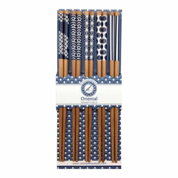 Set 5 perechi betisoare chinezesti din bambus, lungime 225mm, model Blue