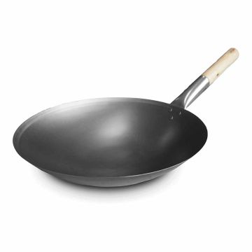 Wok chinezesc cu maner din lemn, diametru 400mm, fier