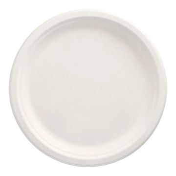 Set 50 farfurii intinse, diametru 260mm, culoare alba, fabricate din trestie de zahar