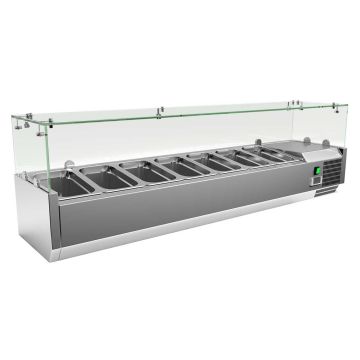 Vitrina de ingrediente, capacitate 7 cuve GN1/4, refrigerare statica, temperatura +2°C/+8°C, structura inox AISI304