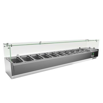 Vitrina de ingrediente, inox, gaz refrigerant R134a, capacitate 63 litri, dimensiuni 2000x330x440mm, alimentare 220V, putere 180W, greutate 57kg