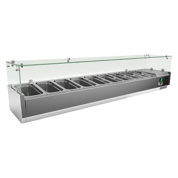 Vitrina de ingrediente, capacitate 9 cuve GN1/3,  alimentare 220V, putere 180W, greutate 62kg