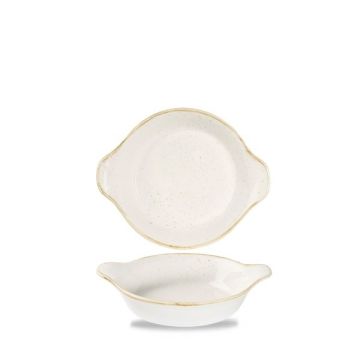 Platou oval, portelan super-vitrifiat de culoare Barley White glazurat pe toata suprafata, dimensiuni 205x113mm