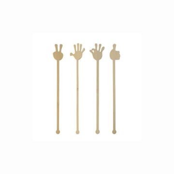 Set 100 agitatoare cocktail din bambus, model Hands, biodegradabile, lungime 210mm