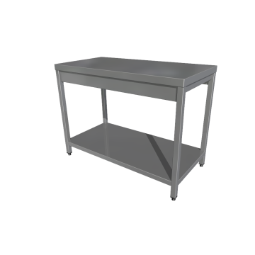 Masa de lucru centrala cu polita inferioara, blat din tabla inox AISI304 rigidizat cu PAL, dimensiuni 1800x700x850mm